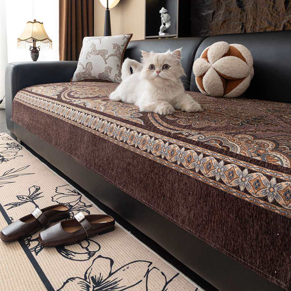 2026新款欧式轻奢新中式四季通用雪尼尔提花时尚沙发垫套罩靠背巾