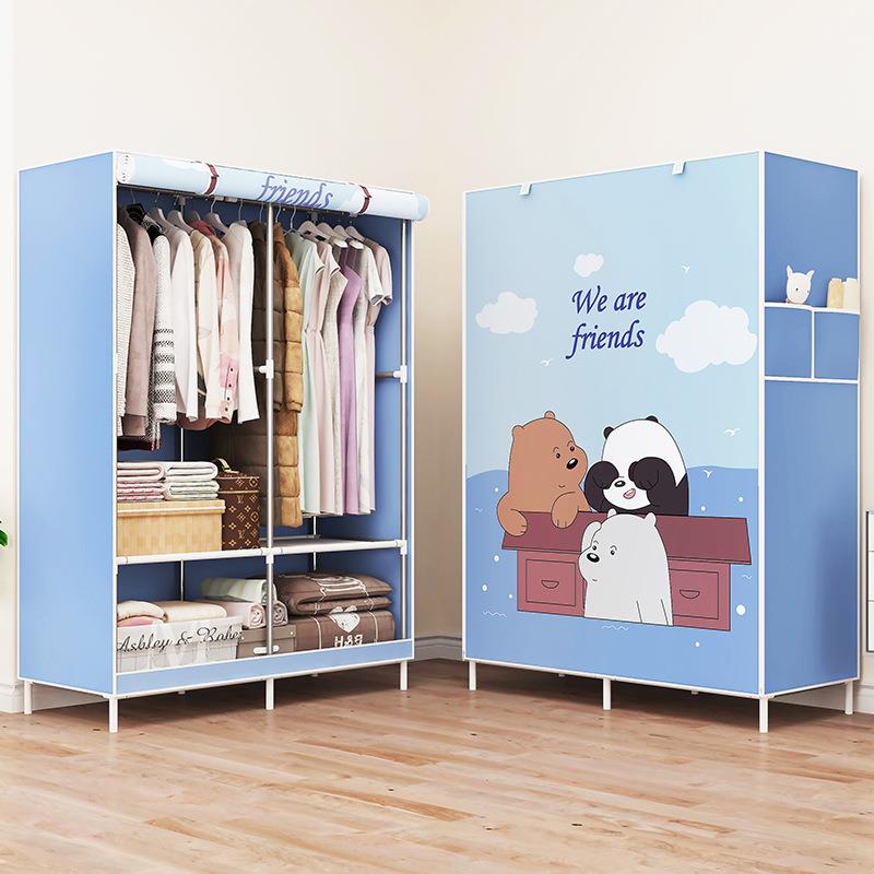 简易钢管带拉链防尘布衣柜可挂可叠多隔层大空间可移动拆卸大衣柜