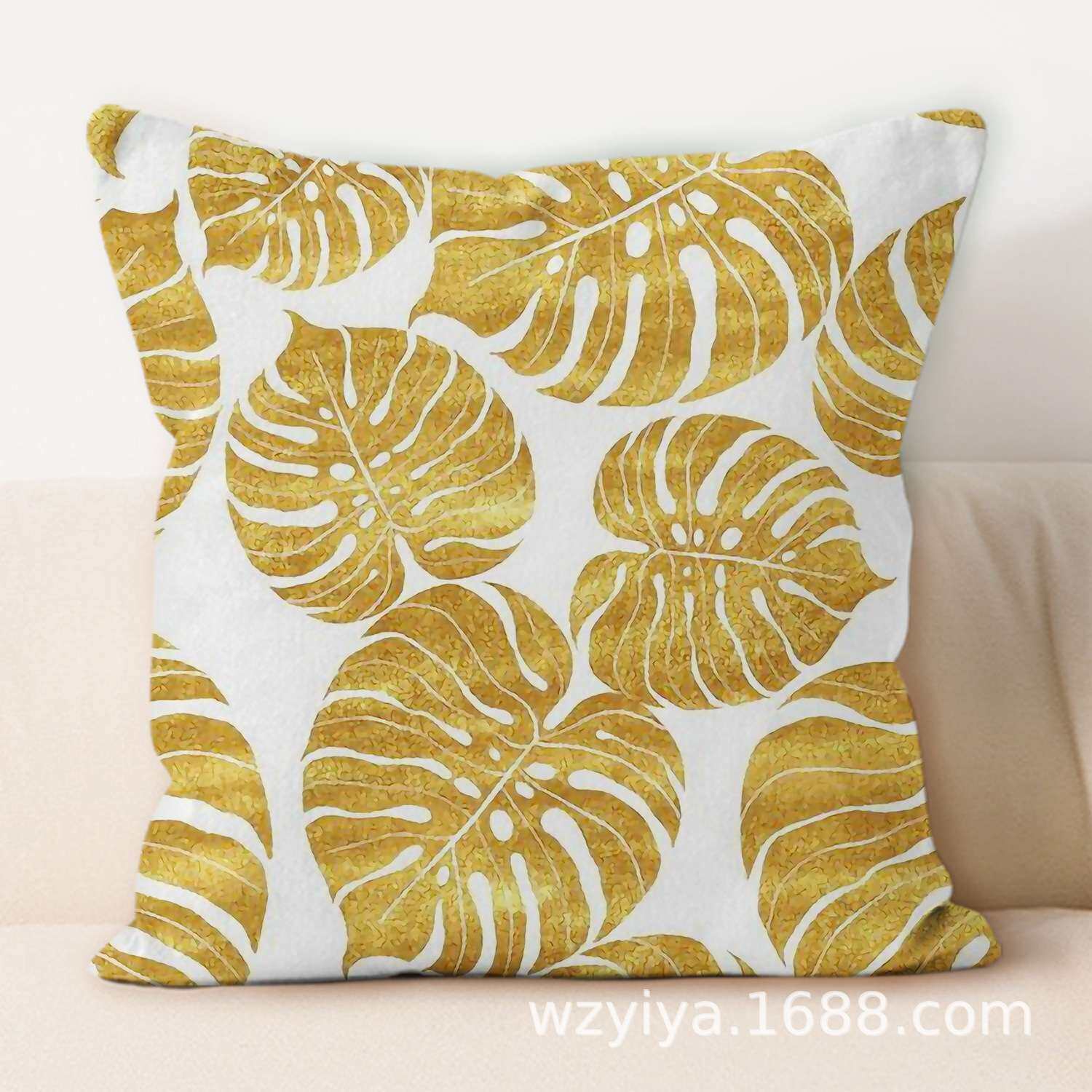 烫金叶子抱枕简约现代居家客厅沙发靠背垫装饰可拆洗方形床头靠枕