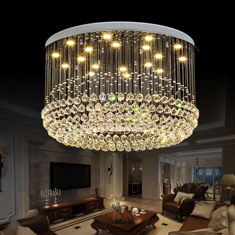客厅水晶吊灯简约大厅圆形水晶灯led吸顶灯卧室餐厅灯具大气变色