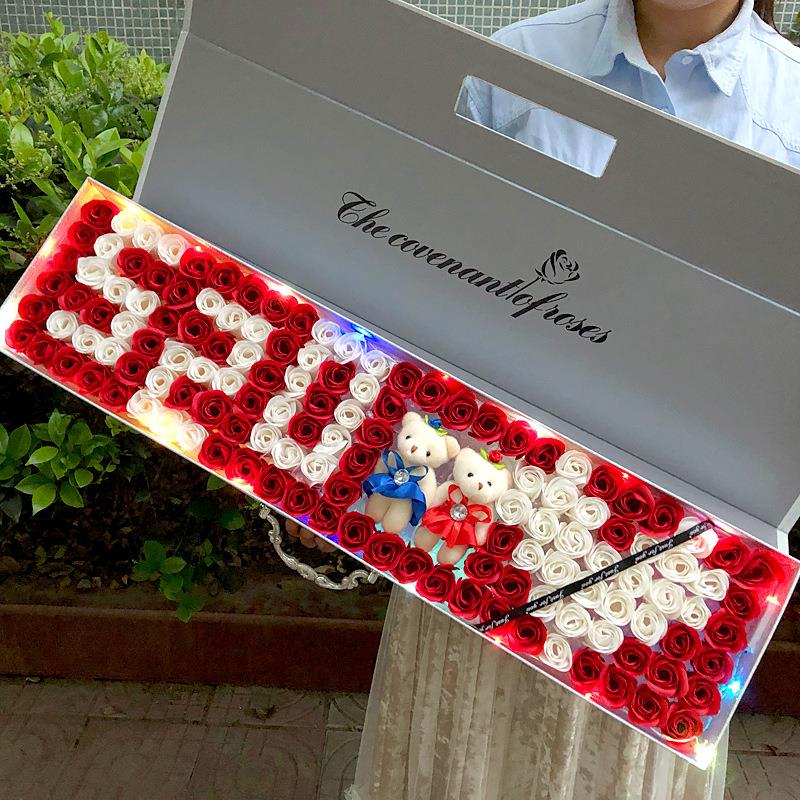 七夕情人节送女生女友老婆玫瑰仿真假花肥皂香皂花束5201314礼盒