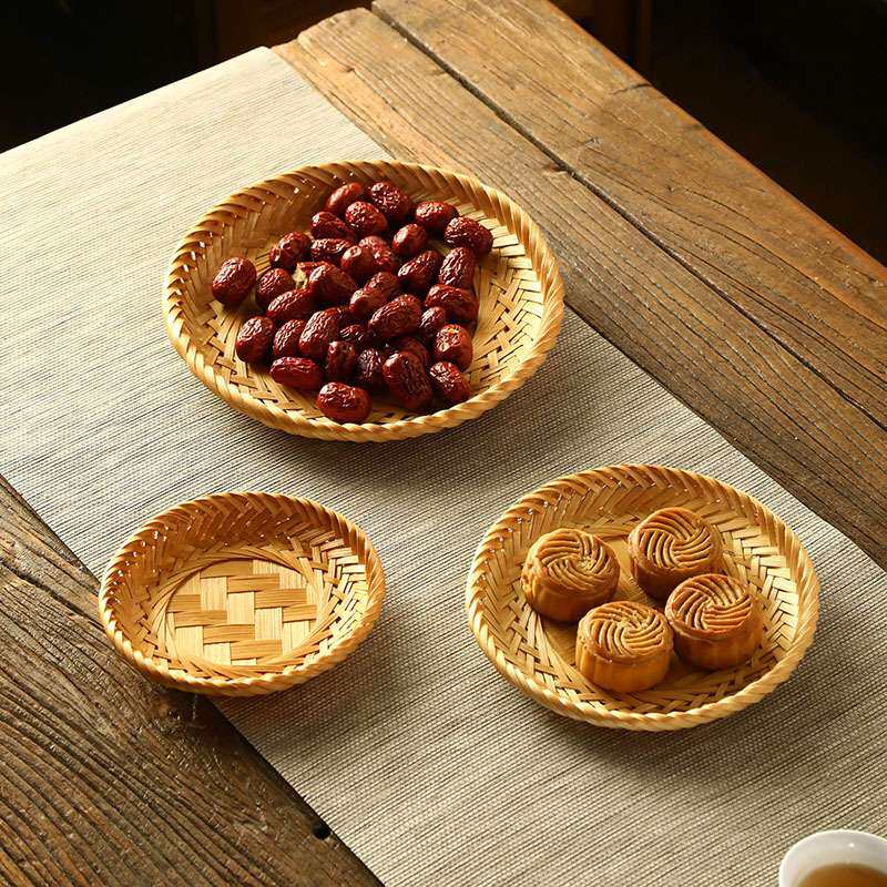 竹制品手工编织果盘点心盘茶点盘创意家用客厅收纳盘零食瓜子果碟
