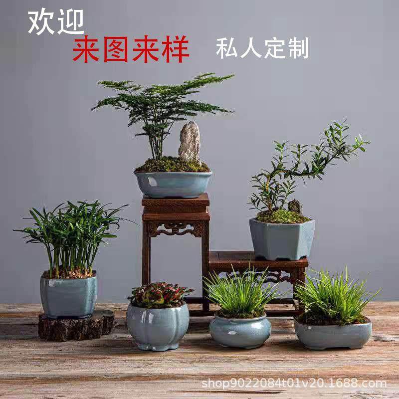 0陶瓷紫砂花盆迷你小花盆多肉植物古典微型哥窑青瓷盆景菖蒲盆