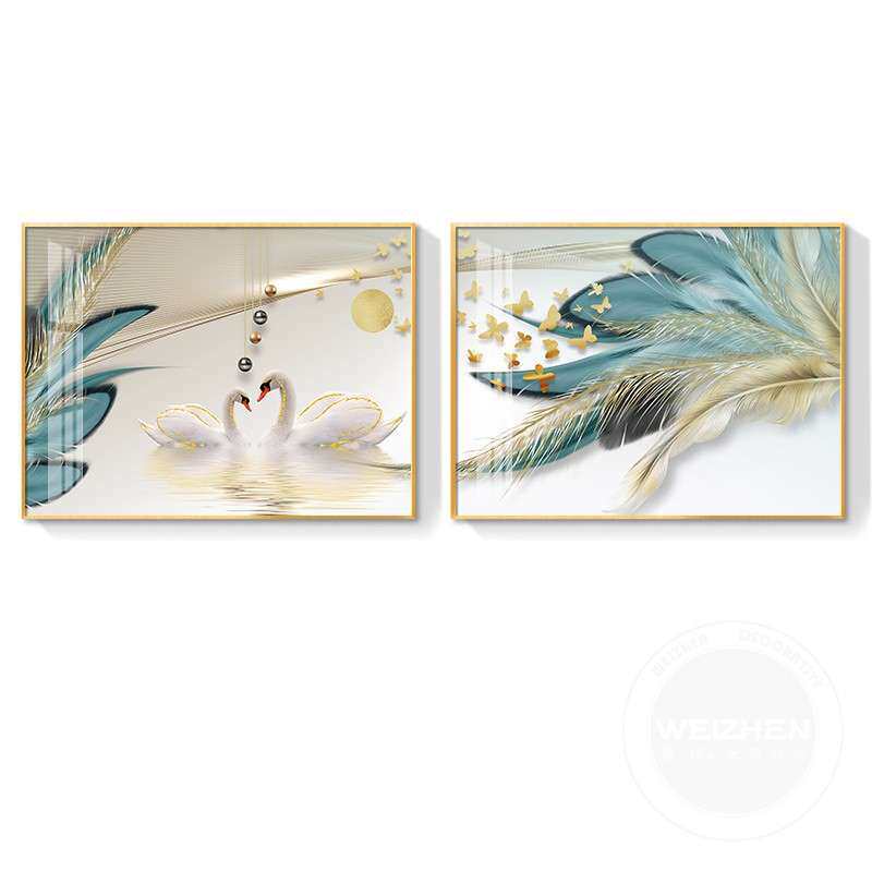 轻奢卧室床头装饰画简约现代主卧房间背景墙挂画大气两联壁画