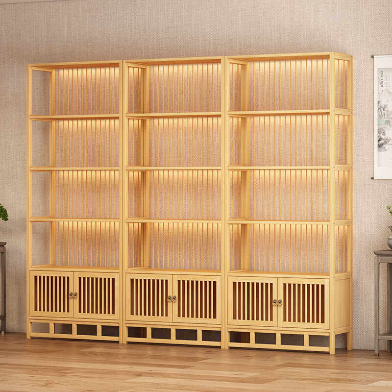 新中式博古架茶叶展示柜普洱茶饼架紫砂壶架实木背条货架灯陈列柜