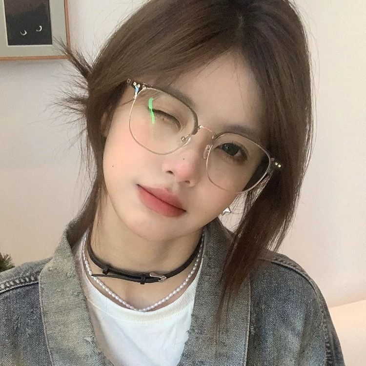 茶色超轻半框眼镜女款近视可配度数防蓝光大框大脸显瘦学生平光镜