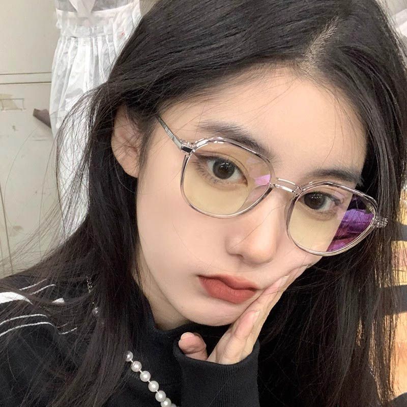 防蓝光眼镜女款透明椰子灰方圆脸素颜神器护眼近视眼镜女可配度数
