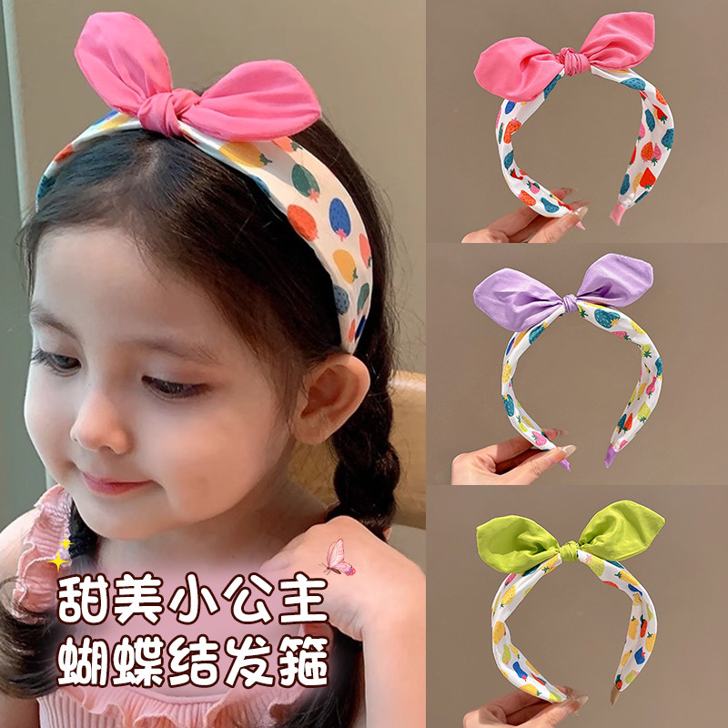 韩版草莓蝴蝶结发箍儿童甜美兔耳朵头箍女童宝宝压发发卡头饰