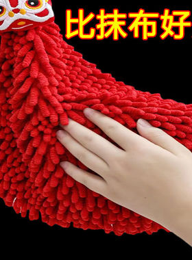 雪尼尔擦手巾吸水不掉毛红色喜庆厨房擦手球毛巾挂式可爱线手套