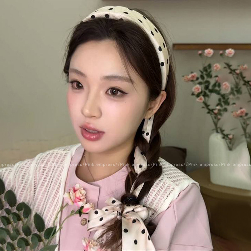 超仙波点飘带发箍女2025新款高颅顶头箍编发丝带绑发带蝴蝶结头饰