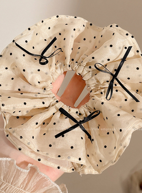 黄色波点蝴蝶结大肠发圈女2025新款高级感扎头发头绳甜美头花发饰