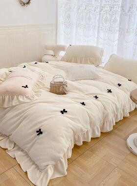 在冬白色季泰迪鹅绒四件双套牛奶天鹅天绒床单珊瑚天鹅绒床被套IW