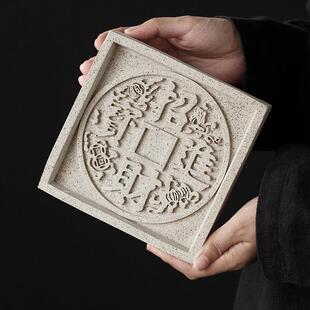 陶可吸水砂招财进壶承宝正方垫形陶瓷茶壶托 招财进宝托盘蓄水壶