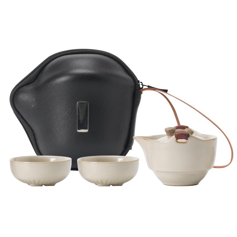 极素黄米汝窑旅行茶具套装便携式户23JS11-2外露营瓷快客陶杯杯一