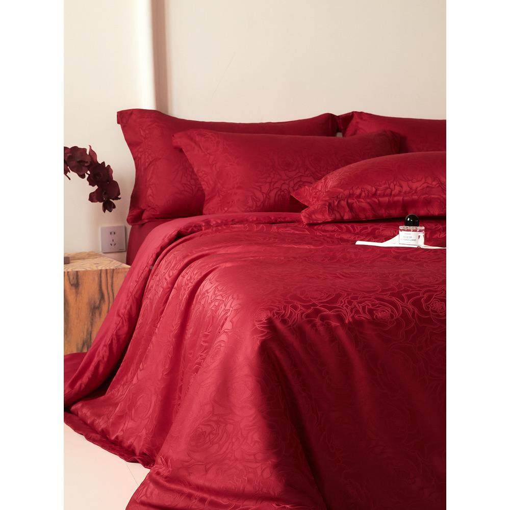 床高9696档提花A类婚庆品四件喜套大红结婚被套床单床笠新婚嫁被,床上用品,婚庆床品套件,淘宝优惠券,粉丝福利购,淘宝优惠卷