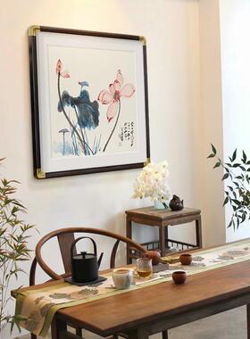 壁荷斗花挂画新中式玄关LM90604饭装饰画入户正对门方国画水墨画