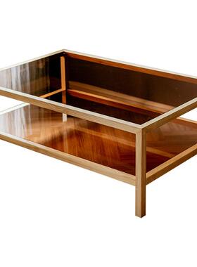 掬实白木木茶几长方形双层简约北欧客厅涵钢化玻JJ26152蜡璃咖啡