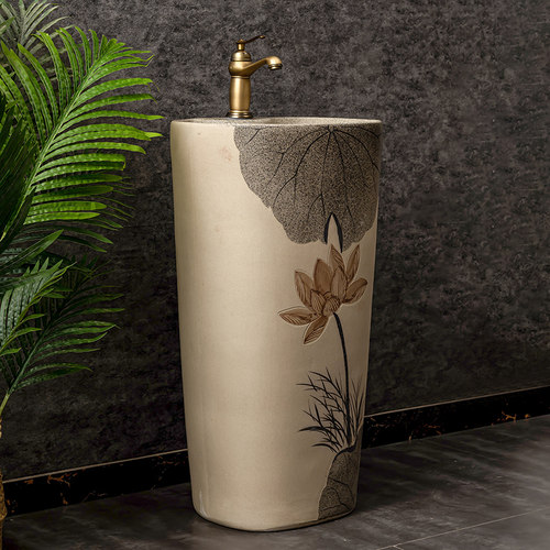 户外洗手盆立柱式洗脸盆阳台落地卫生间一体式柱盆庭院水池立柱盆