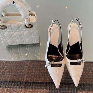 白色漆皮高跟单鞋女夏2025新款法式高跟鞋细跟尖Z头包头凉鞋