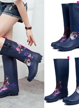 高筒雨鞋女长筒防滑保暖橡胶时尚款水鞋外穿成人手绘韩版雨靴胶鞋