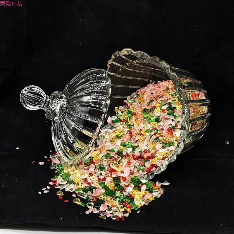 水晶消磁碗玻璃碗容器净化碎石消磁石天然碎石晶碎石原矿石鱼缸装