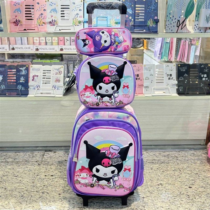 新款16寸三件套拉杆书包可爱幼儿园书包女孩轻护减负卡通双肩背包