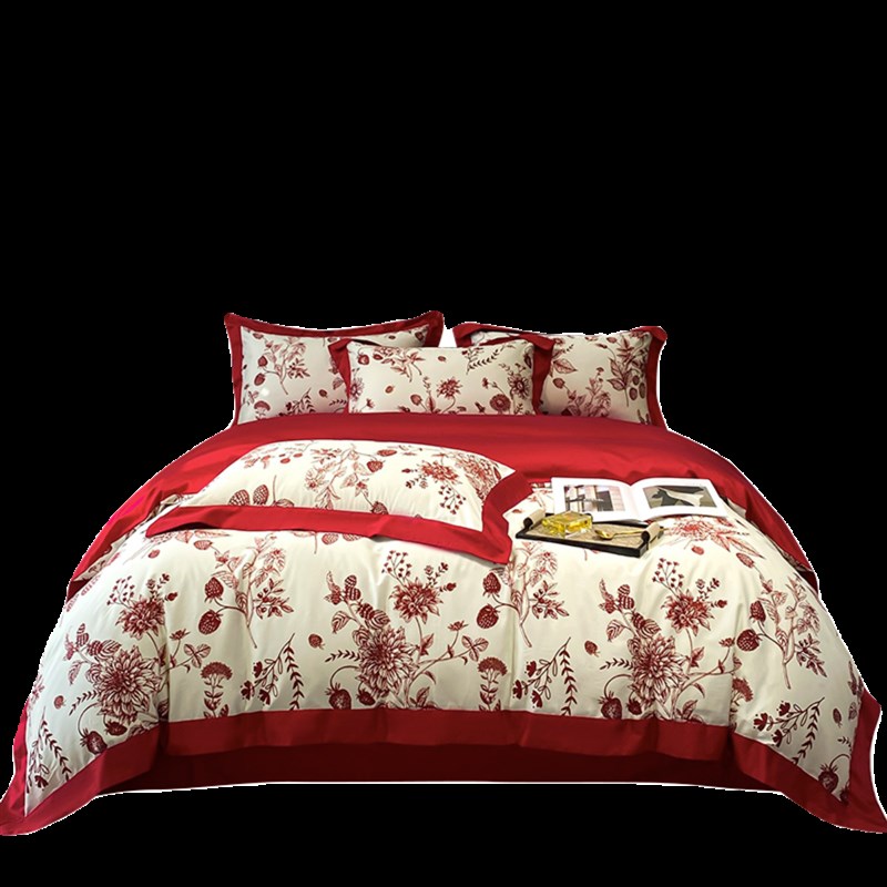 高级感纯棉婚庆四件组全棉印花结婚被套床单新婚喜被陪嫁床上用品