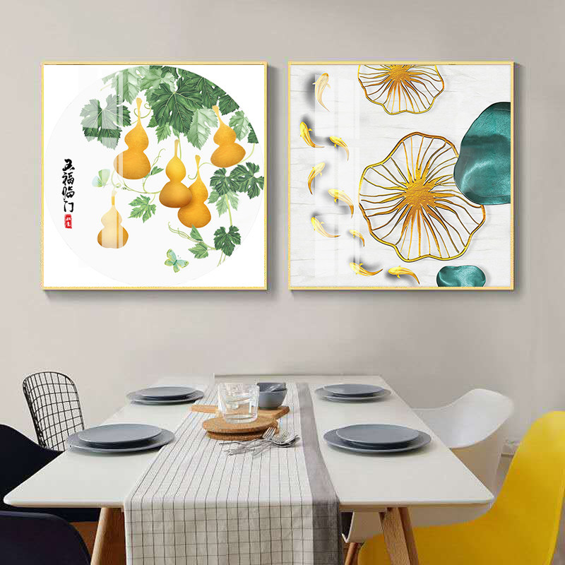 新款餐厅装饰画饭厅背景墙壁画现代简约酒杯挂画二联画晶瓷画葫芦