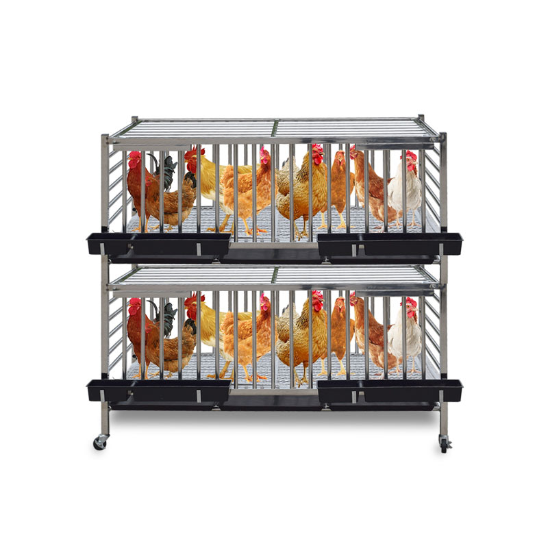 不锈钢鸡笼子家用养殖特大号鸡笼鸭笼加厚接粪盘两层带轮子养鸡笼
