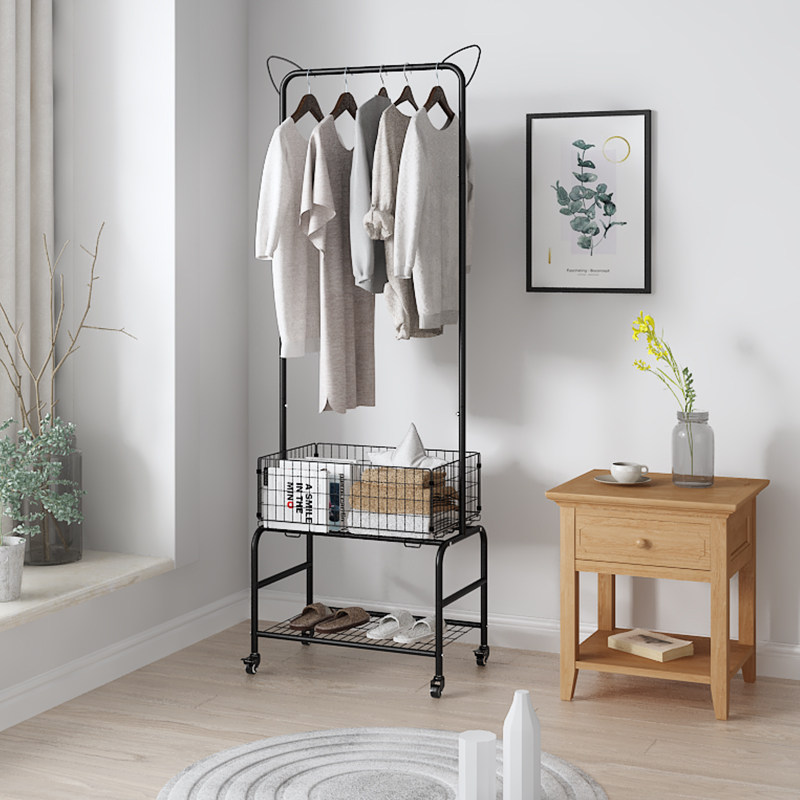 室内移动晾衣架金属挂衣架子落地家用卧室衣帽架阳台单杆式晒衣架