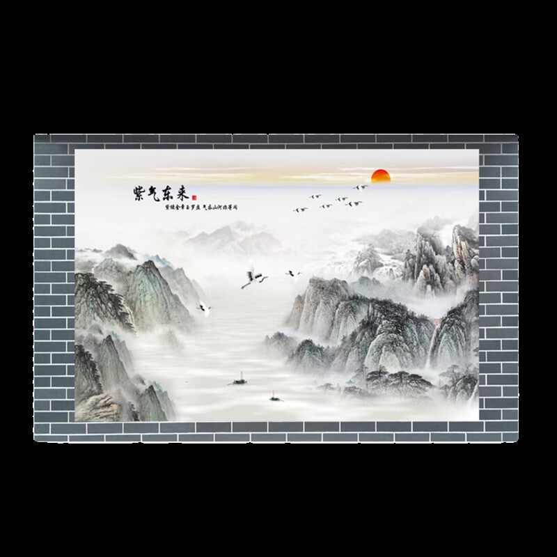 户外瓷砖照壁画农村迎门墙微晶石别墅庭院背景墙入户墙紫气东来画