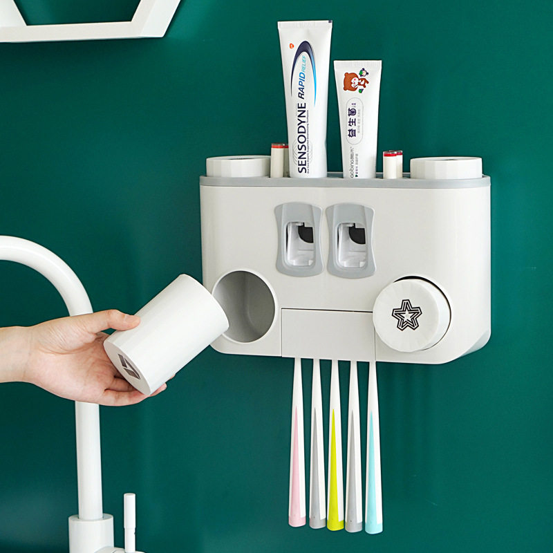 牙刷置物架挤牙器多功能免打孔壁挂式塑料牙刷架