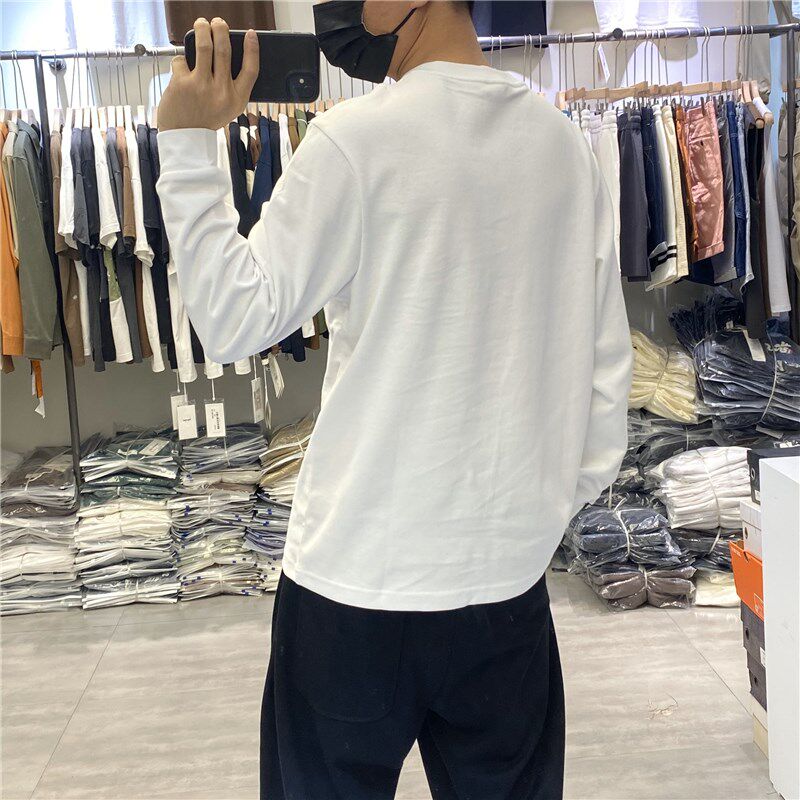 韩版时尚休闲全棉男基本款纯色圆领长袖T恤潮流百搭帅气打底t恤