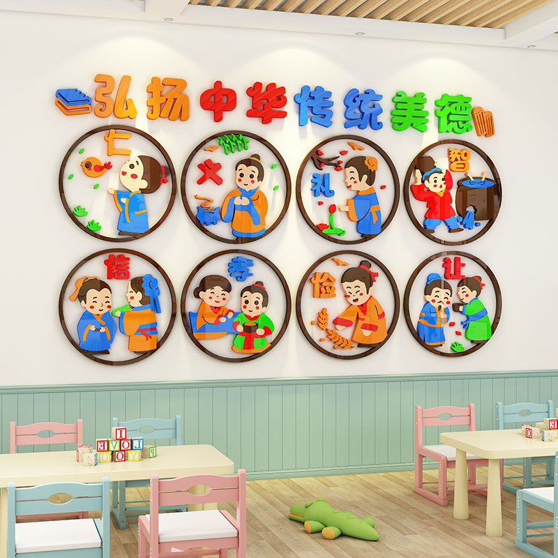 幼儿园环创主题墙成品国学传统美德文化布置教室走廊楼梯墙面装饰