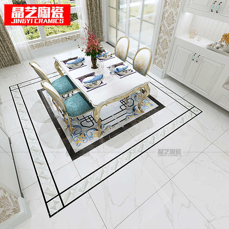 新中式客厅拼花瓷砖800800简约现代金丝釉面地砖过道走廊地心砖