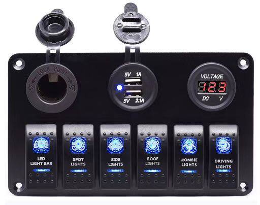 船舶配件 6组船型开关带过载保护器+12-24V数字电压表+双USB车充