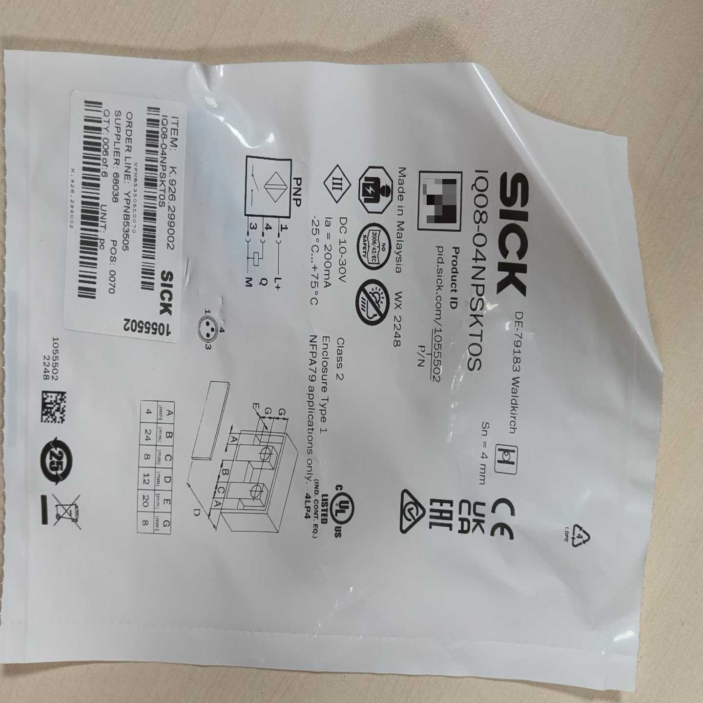 订货号：1055502型号：IQ08-04NPSKT0S--议价商品