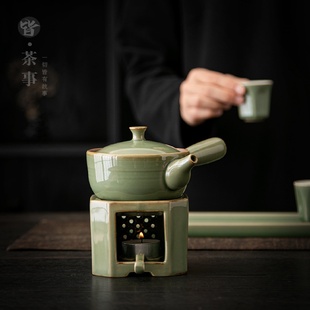 陶瓷烤茶炉底座家用焙茶炉暖茶器代发 复古蜡烛炉侧把壶温茶套装