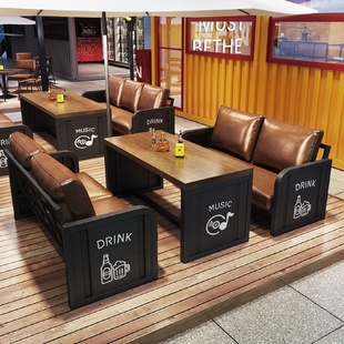 箱小酒馆桌椅 复古工业风清吧酒吧茶楼卡座沙发烧烤店餐厅铁艺集装