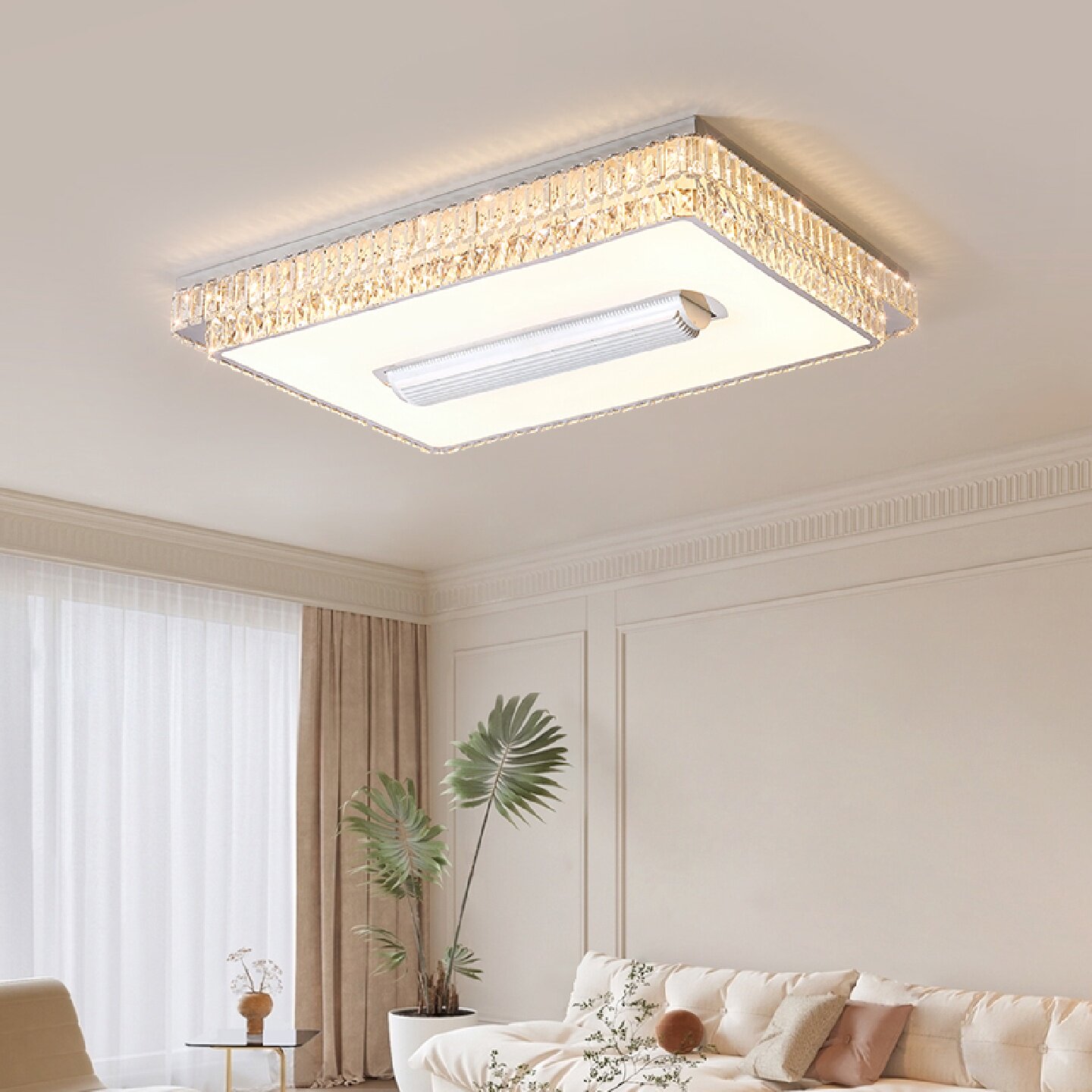 客厅无业风扇灯轻奢水晶吸顶灯2025年新款智能静音护眼卧室风扇灯