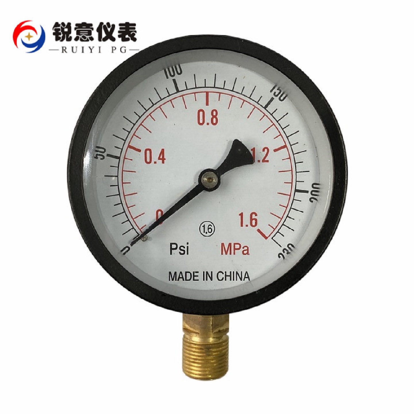 Y75铁壳正装压力表1.6MPA230PSI压力表普通铁壳塑壳压力表