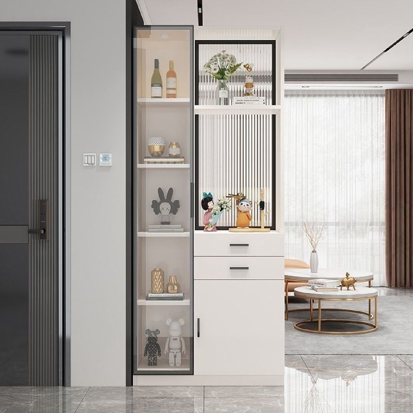 轻奢玻璃玄关柜现代简约酒柜间厅柜子鞋柜欧式入户客厅屏风隔断柜