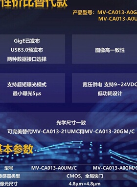海康威视工业相机MVCA013A0GM全局130万1