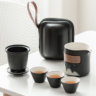 快客杯家用陶瓷抓壶户外收纳包泡茶壶茶杯随行杯 便携旅行茶具套装