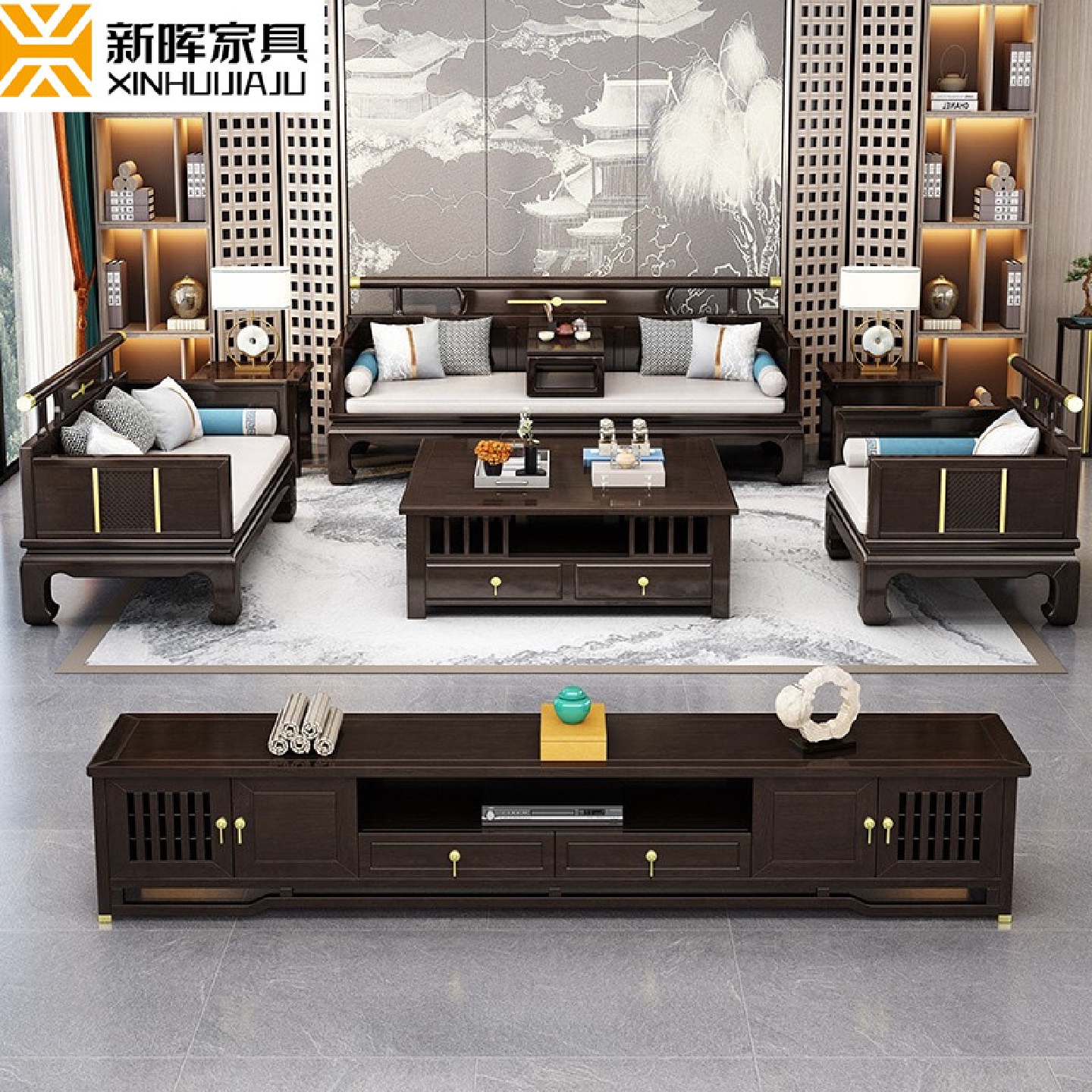 新中式实木沙发组合古典罗汉床客厅大户型冬夏两用别墅轻奢家具