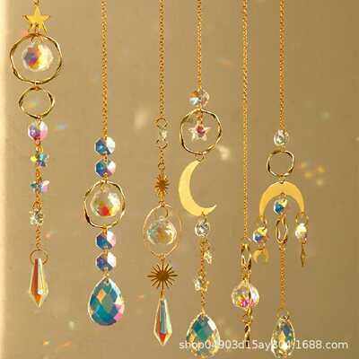 跨境Suncatcher园艺金色水晶风铃室外AB彩灯饰球窗户太阳捕手装饰