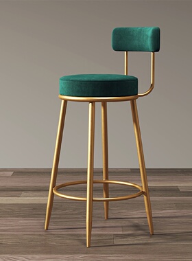 北欧吧简约轻奢家用金色吧凳高脚椅酒吧椅靠背前台凳子铁艺