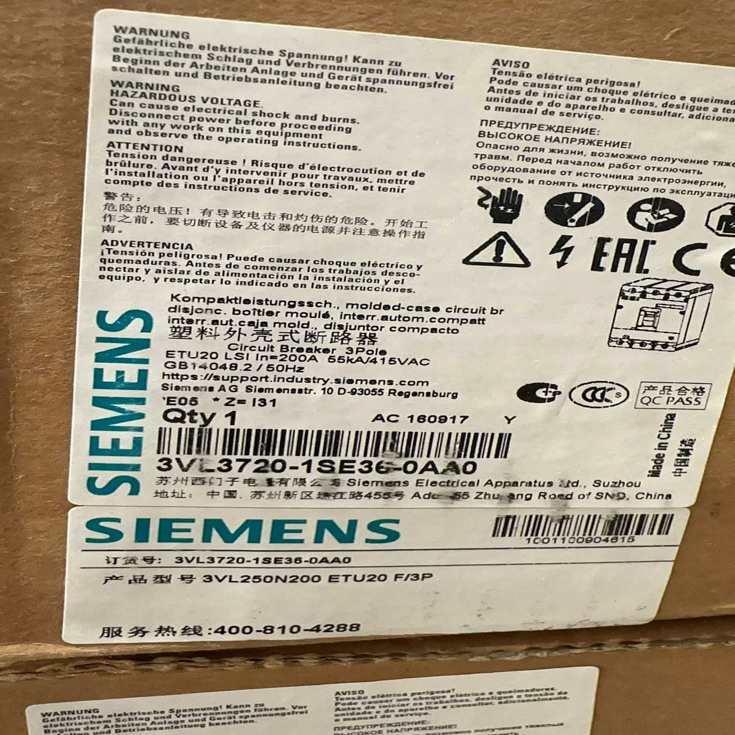 【议价】断路器3VL3720-1SE36-0AA0适用