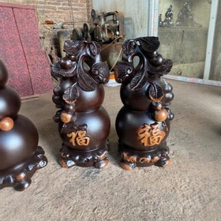 饰工艺品 黑檀实木雕刻葫芦摆件木头根雕大号多子多福禄红木家居装