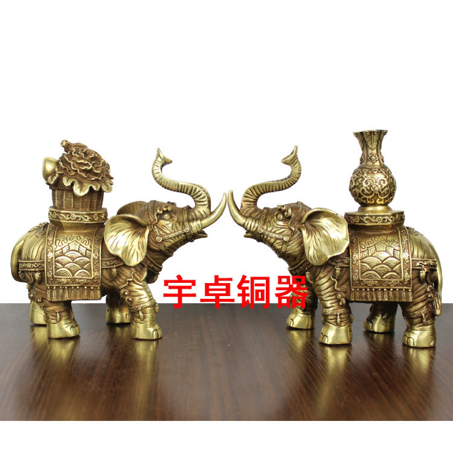 宇卓铜器纯铜象黄铜象驮花瓶驮花篮大象铜工艺品摆件